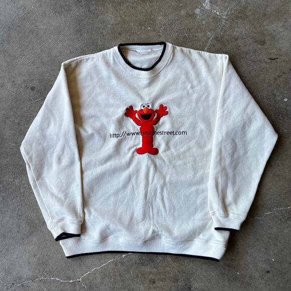 VINTAGE SESAME STREET SWEATSHIRT CREWNECK EMBROIDERED 90S MENS LARGE BEIGE - Picture 1 of 6